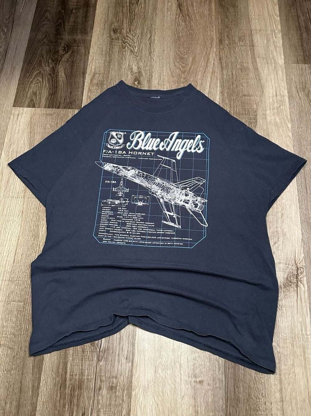 Vintage Blue Angels F/A-18A Hornet Fighter Jet Schematic T-Shirt